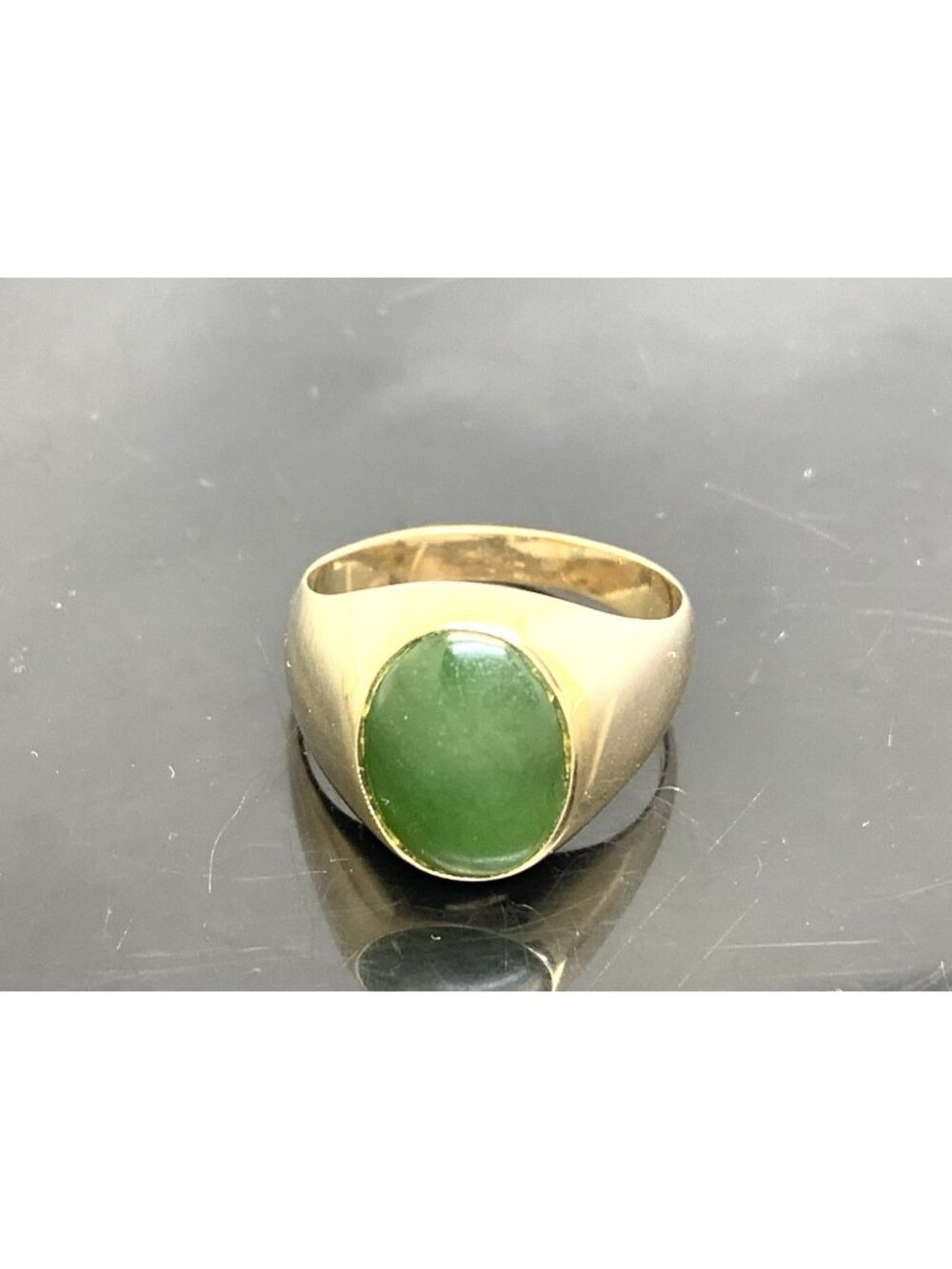 Green Jadeite Jade Cocktail Ring 14k Yellow Gold Statement Estate Jewelry Size 9